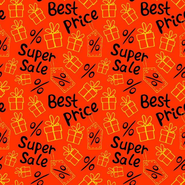 矢量无缝模式与铭文和符号销售。手绘黑色星期五主题的背景和纹理，最好的价格，折扣，购物和特别优惠图片下载