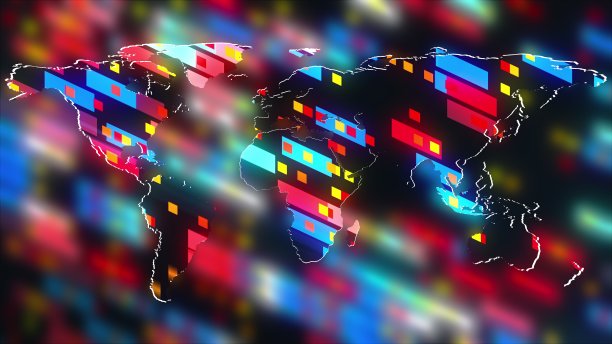 摘要技术背景与世界地理地图相结合。计算机生成3d渲染图片下载