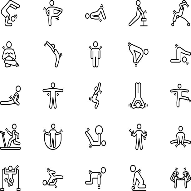 健身房锻炼和瑜伽图标设置图片下载