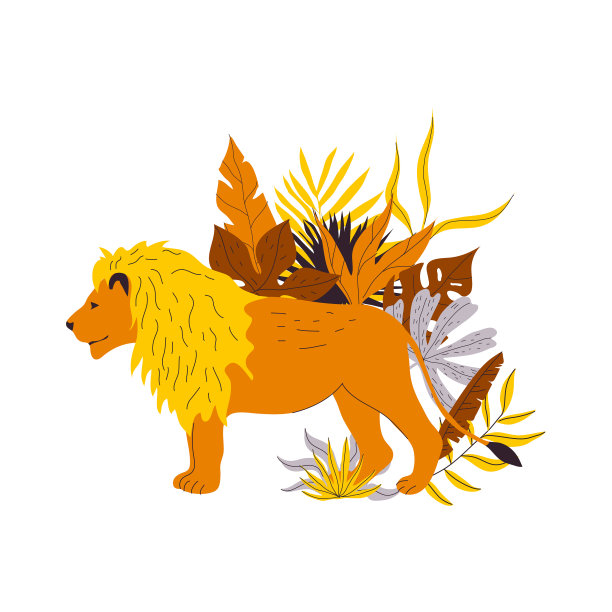 狮子兽王站在树叶间图片下载