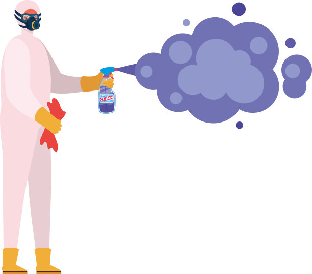 穿着防护服的人拿着粉碎机喷雾图片下载