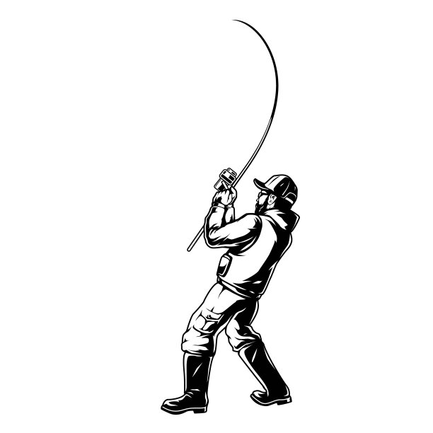 渔民与钓鱼杆在复古风格图片下载