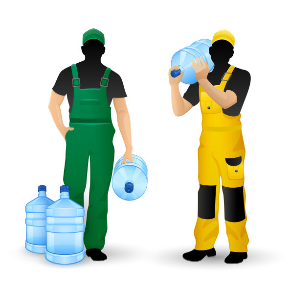 男性剪影工作交付饮用水。插图。图片下载