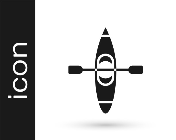 灰色皮艇和桨图标孤立在白色图片下载