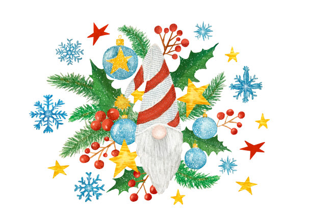 圣诞贺卡与地精和新年节日装饰图片下载
