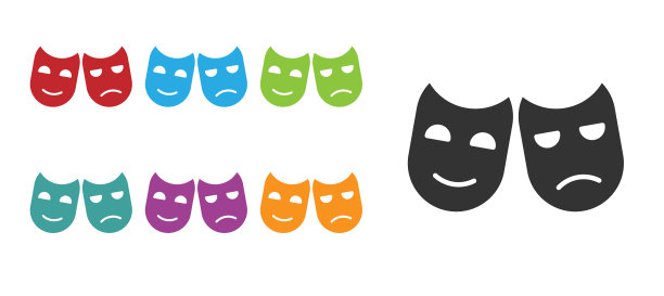 黑色喜剧和悲剧戏剧面具图标图片下载