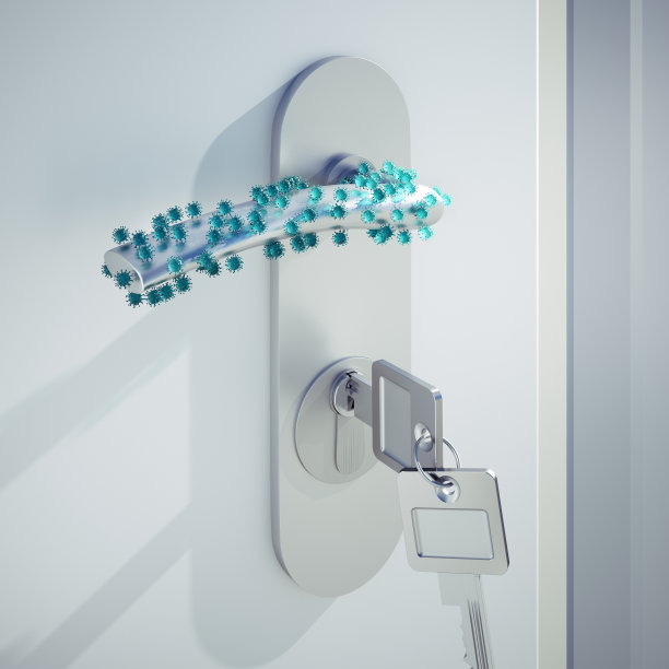 被冠状病毒污染的门把手图片下载