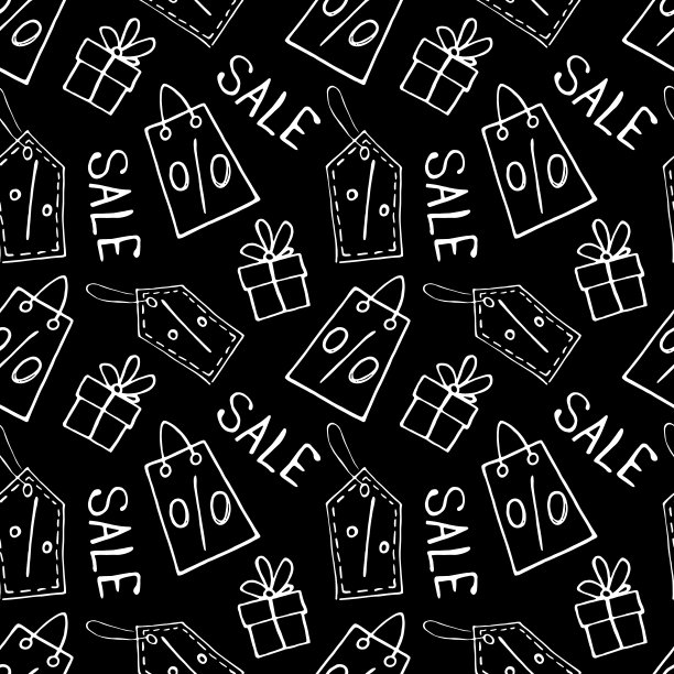 矢量无缝图案与铭文符号销售。手绘背景和纹理的黑色星期五的主题，折扣，购物和特别优惠图片下载