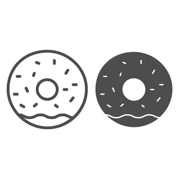 甜甜圈与釉线和固体图标面包房图片下载