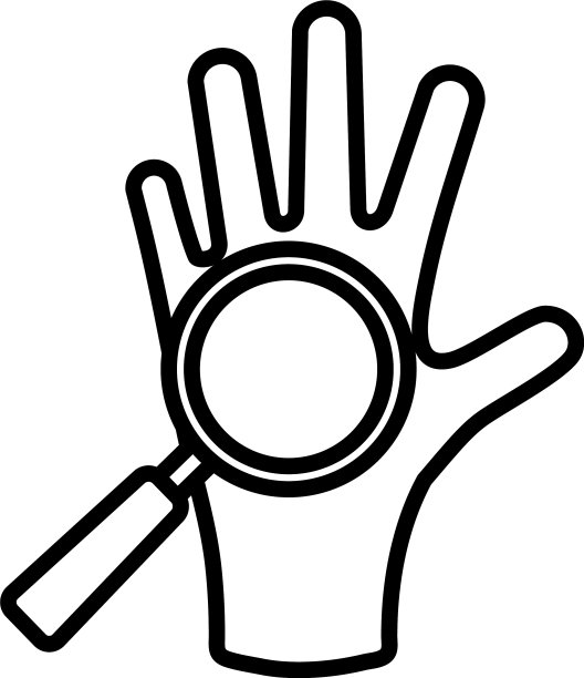 干净的手和放大镜图标线条风格图片下载