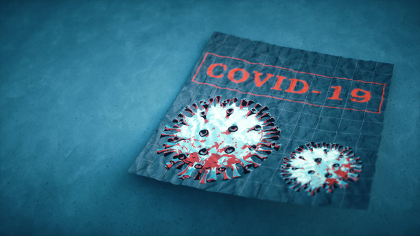 近距离观察COVID-19警告笔记，文字和病毒细胞绘制轮廓。图片下载