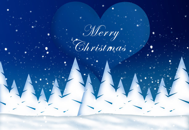 美丽的圣诞贺卡，有冬天的风景和圣诞祝福图片下载