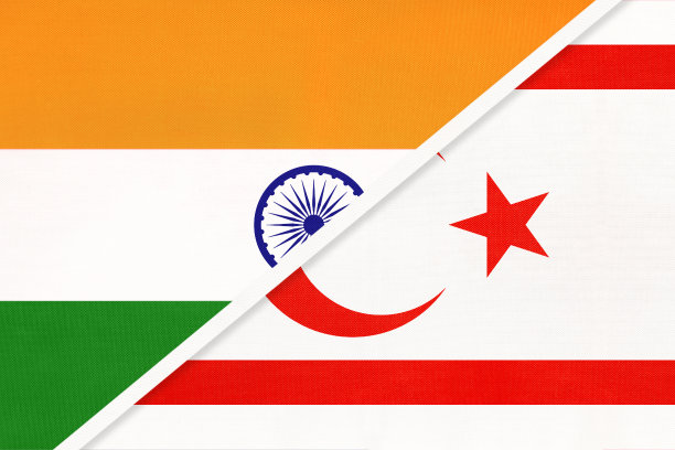 印度和北塞浦路斯或TRNC，国旗象征纺织品。图片下载