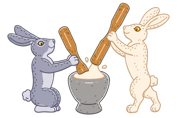 月兔敲打年糕。麻糬是一只月亮兔，玉兔。图片下载