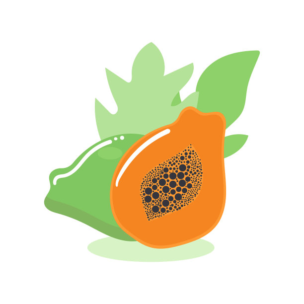手绘奇异水果木瓜。平坦的插图。图片下载