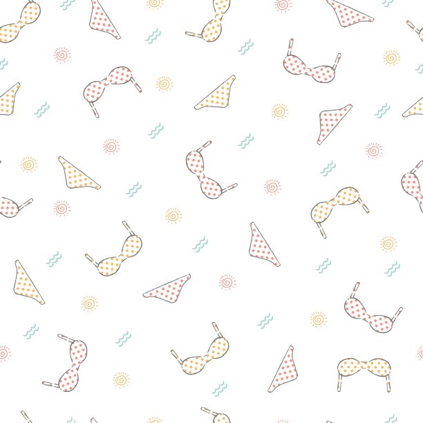 夏季圆点比基尼矢量图形卡通无缝图案图片下载