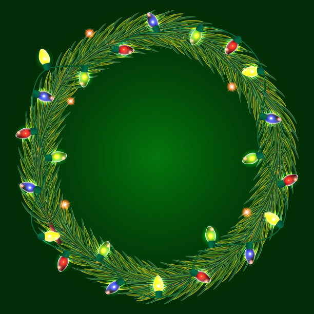圣诞或新年花环的冷杉枝与明亮的装饰节日花环。背景与树枝的圣诞树。花环，节日的装饰。新年和圣诞节图片下载
