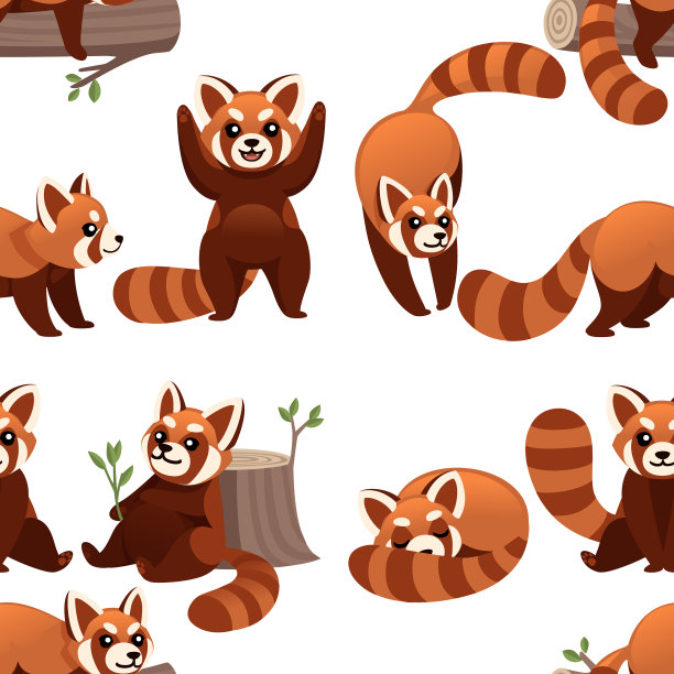 无缝图案可爱可爱的小熊猫图片下载