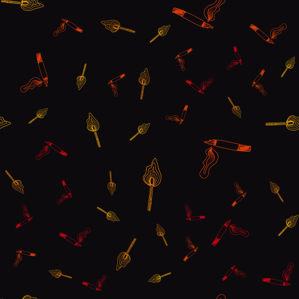 无缝纹理与火柴和香烟在黑色的背景。吸烟设备的模式。矢量插图涂鸦。尼古丁上瘾的对象。图片下载