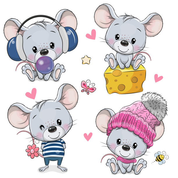 一组老鼠孤立在一个白色的背景图片下载