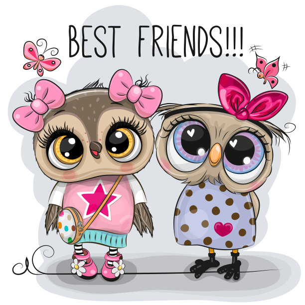 可爱的卡通猫头鹰在灰色的背景图片下载