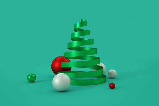 摘要:绿色背景上的球形圣诞树图片下载