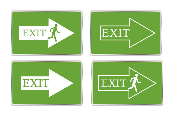 矢量消防出口标志。绿色安全标志。逃离路线标志。紧急操作图标。股票的形象。每股收益10图片下载