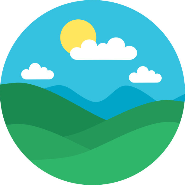 山脉景观与太阳和云彩平坦图片下载