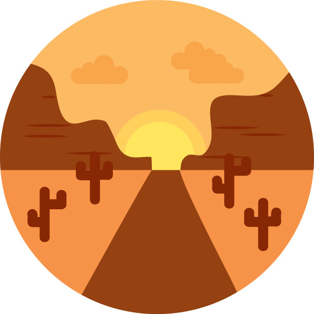 沙漠道路和日落景观平坦风格图片下载