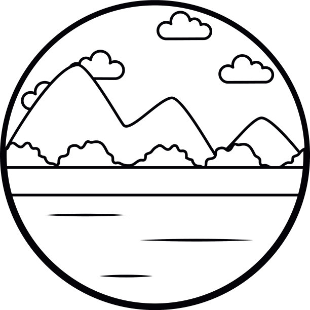 湖光山色景观图标线条风格图片下载