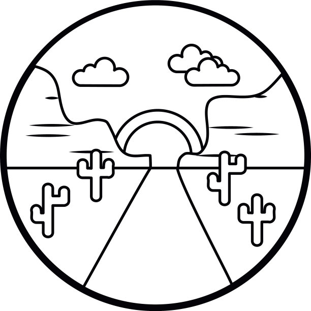 沙漠道路和日落景观线条风格图片下载