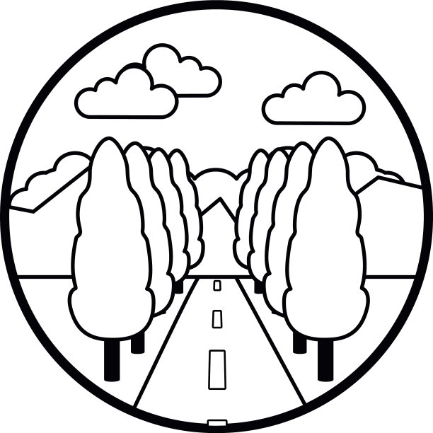 树木道路景观图标线条风格图片下载