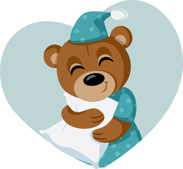 可爱的泰迪熊抱着枕头准备睡觉图片下载