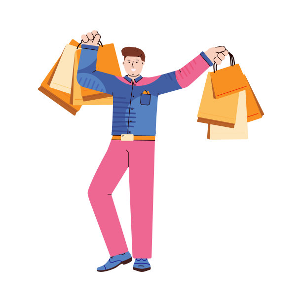 快乐的购物者手里拿着许多带有购物袋的矢量插图图片下载