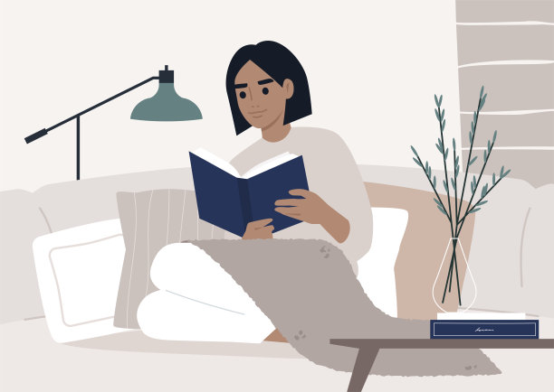 居家活动，一个人物在舒适的室内看书，好习惯图片下载