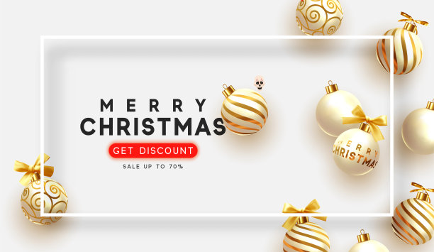 设计圣诞装饰小球。圣诞节向量背景。圣诞特卖，节日网络横幅。图片下载