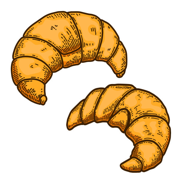 一套雕刻风格的羊角面包插图。标签，徽章，标志，徽章的设计元素。矢量图图片下载