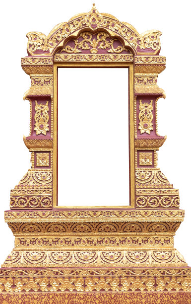 隔离，泰式窗框，金色图案。图片下载