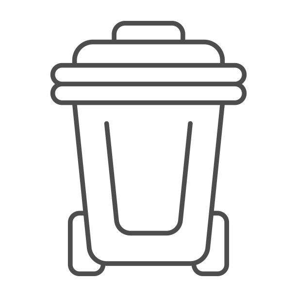 塑料垃圾桶细线图标，清洁服务概念，白色背景上的塑料垃圾箱标志，移动概念的轮廓样式中的回收垃圾桶图标，网页设计。矢量图形图片下载