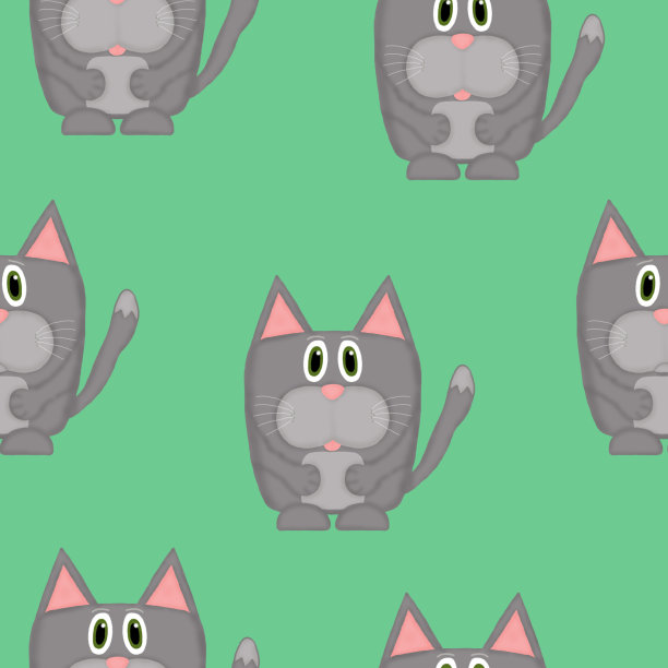 在绿色背景上有情感猫的无缝模式图片下载