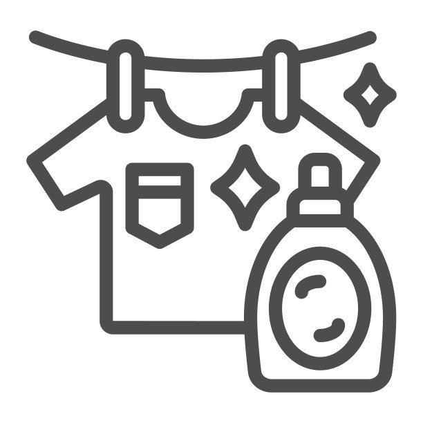 水洗t恤和瓶子线图标，家居概念，污渍去除瓶挂布标志上的白色背景，衣服清洗和洗涤符号轮廓风格。矢量图形。图片下载