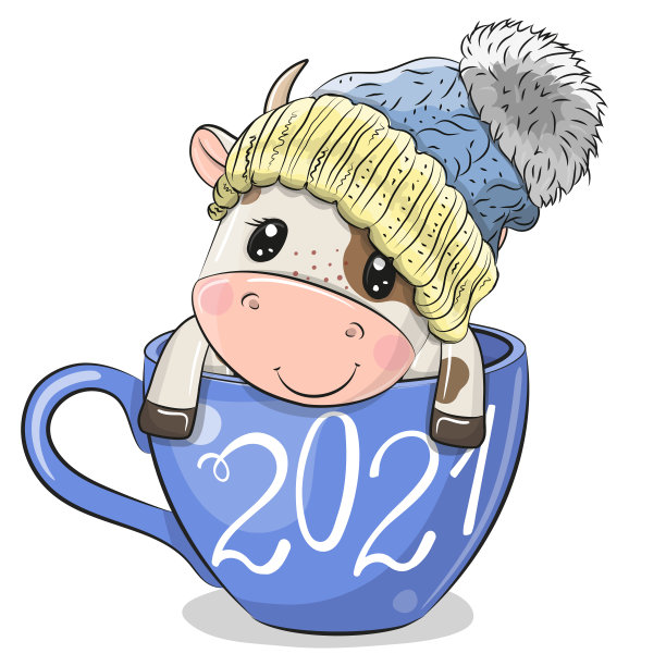 卡通公牛正坐在一杯咖啡里图片下载