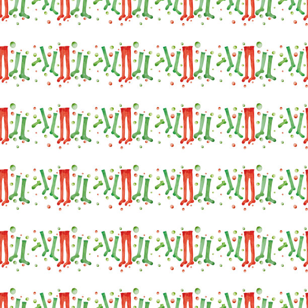 红色和绿色的袜子一字排开，图案无缝图片下载