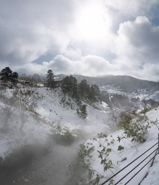 闻名遐迩的万扎温泉冬季风光，有山有雪，有热河图片下载