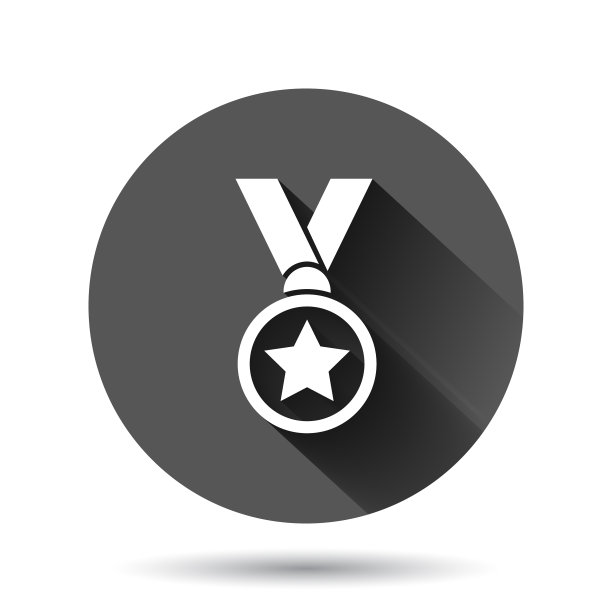 奖牌图标在平坦风格的奖金标志上黑色图片下载