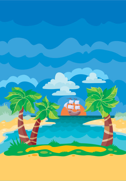 游戏背景棕榈船海滩岛图片下载