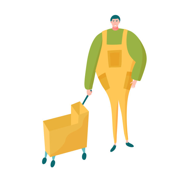 穿着黄色工装的搬运车清洁工图片下载