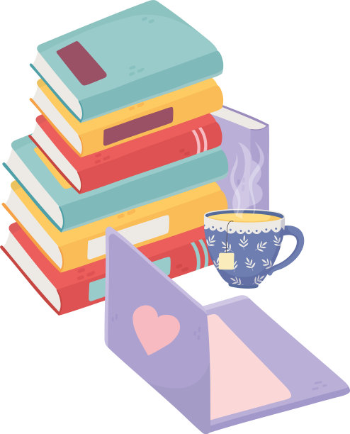 甜蜜的家堆叠书籍，笔记本电脑和茶杯图片下载