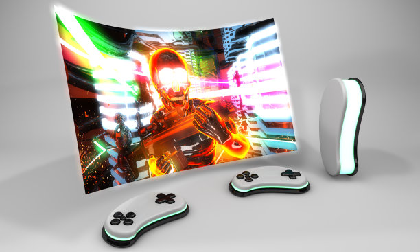 弯曲的游戏控制台和游戏板图片下载