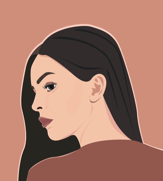 女人回头看肩膀平面设计插图图片下载